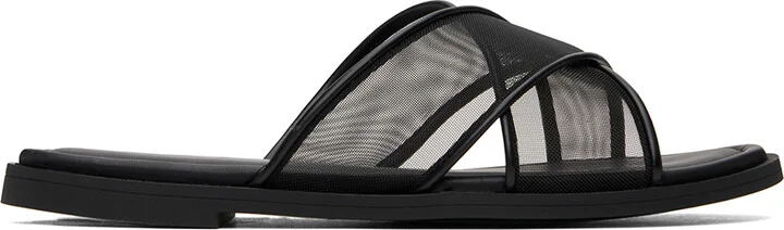 rag & bone Black Geo Mesh Cross Strap Sandals