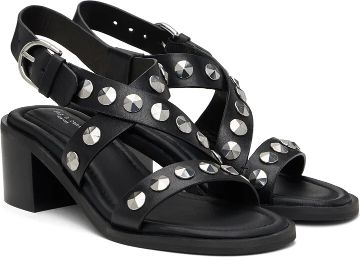 rag & bone Black Geo Stud Block Heeled Sandals - Image 4