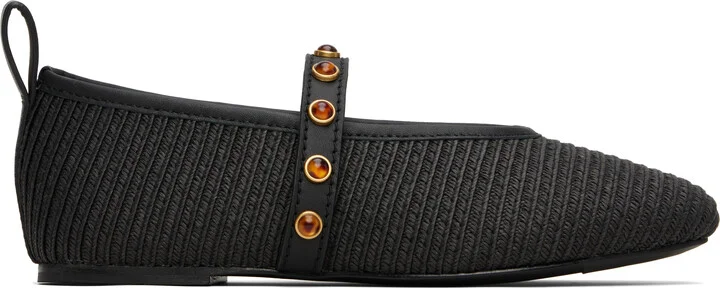 rag & bone Black Spire Straw Mary Jane Ballerina Flats