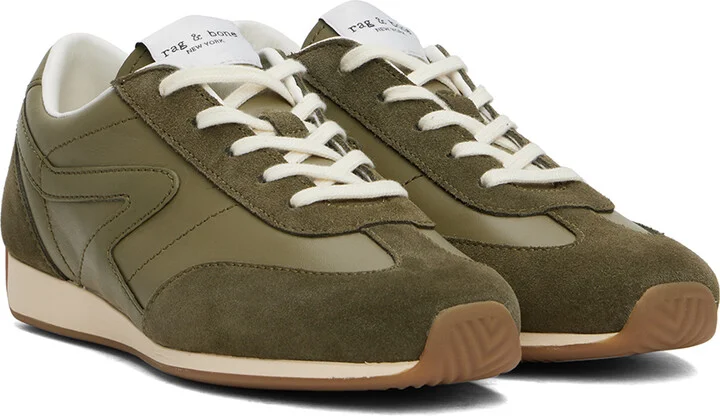 rag & bone Green Slim Suede Retro Runner Sneakers - Image 4