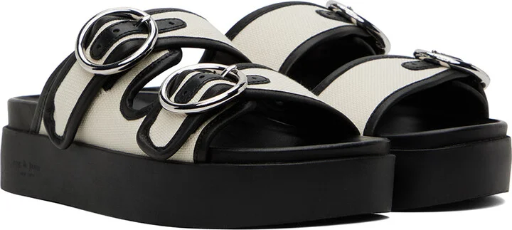 rag & bone Off-White & Black Geo Buckle Platform Slides - Image 4
