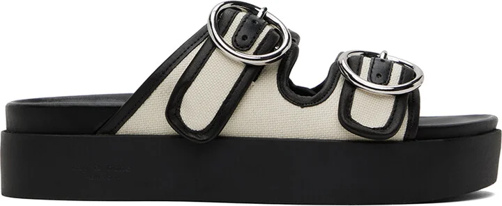 rag & bone Off-White & Black Geo Buckle Platform Slides