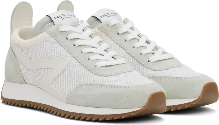 rag & bone Off-White & Green Retro Runner Sneakers - Image 4