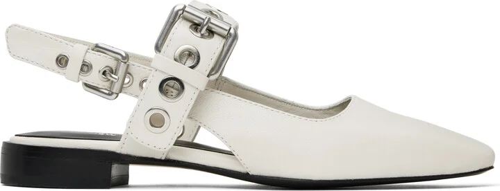 rag & bone White Moto Astra Leather Slingback Slippers