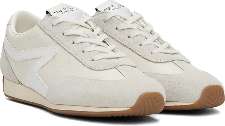 rag & bone White Slim Suede Retro Runner Sneakers - Image 4