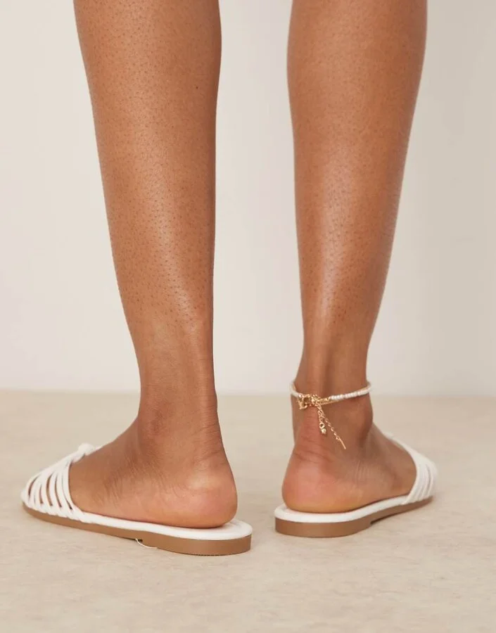RAID Bella strappy knot flat sandals in white - Image 4