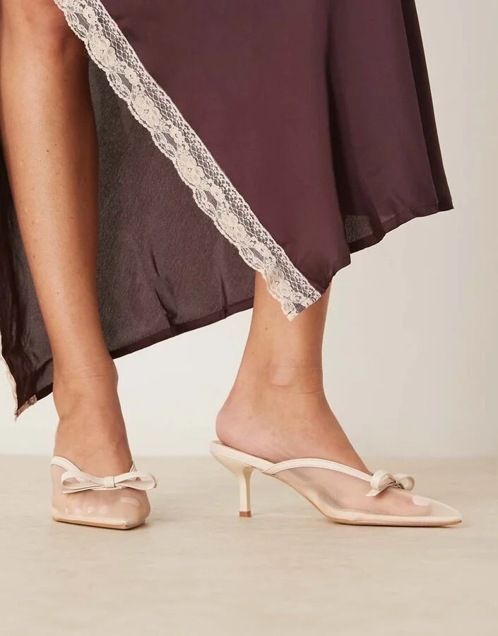 RAID Bexley kitten heeled mules in cream mesh - Image 2
