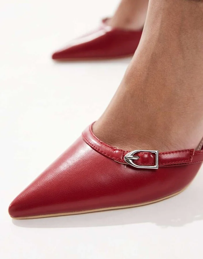 RAID Bexlie kitten heeled shoes with buckles in red - Image 2