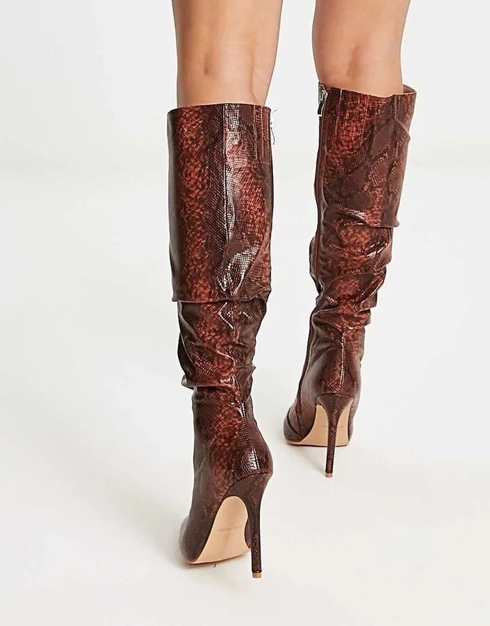 Raid Brayden stiletto knee boots in tan snake print - Image 2