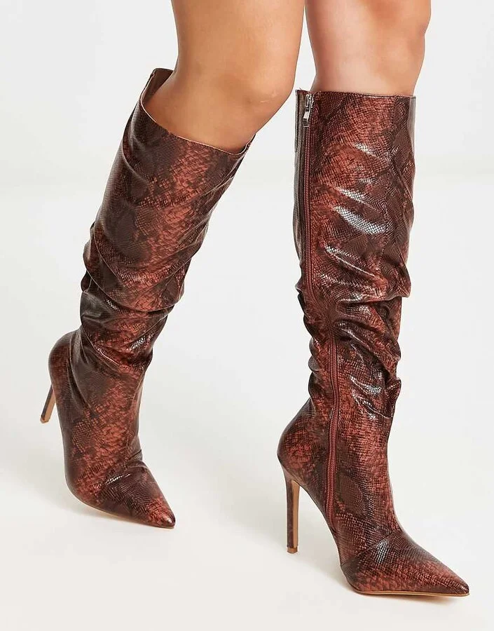 Raid Brayden stiletto knee boots in tan snake print - Image 4