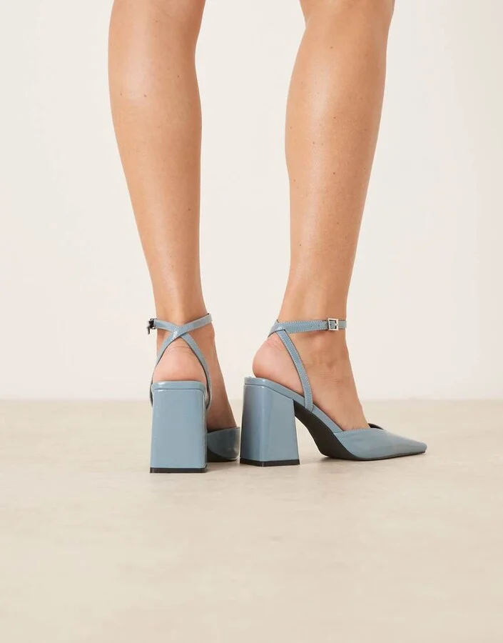 RAID Cordeliya block heel slingback shoes in blue PU - Image 2