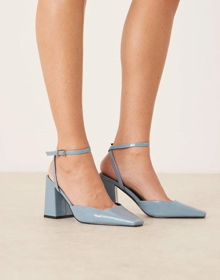 RAID Cordeliya block heel slingback shoes in blue PU - Image 3