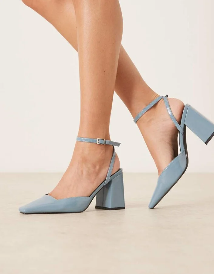 RAID Cordeliya block heel slingback shoes in blue PU