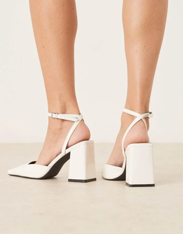 RAID Cordeliya block heel slingback shoes in white PU - Image 2