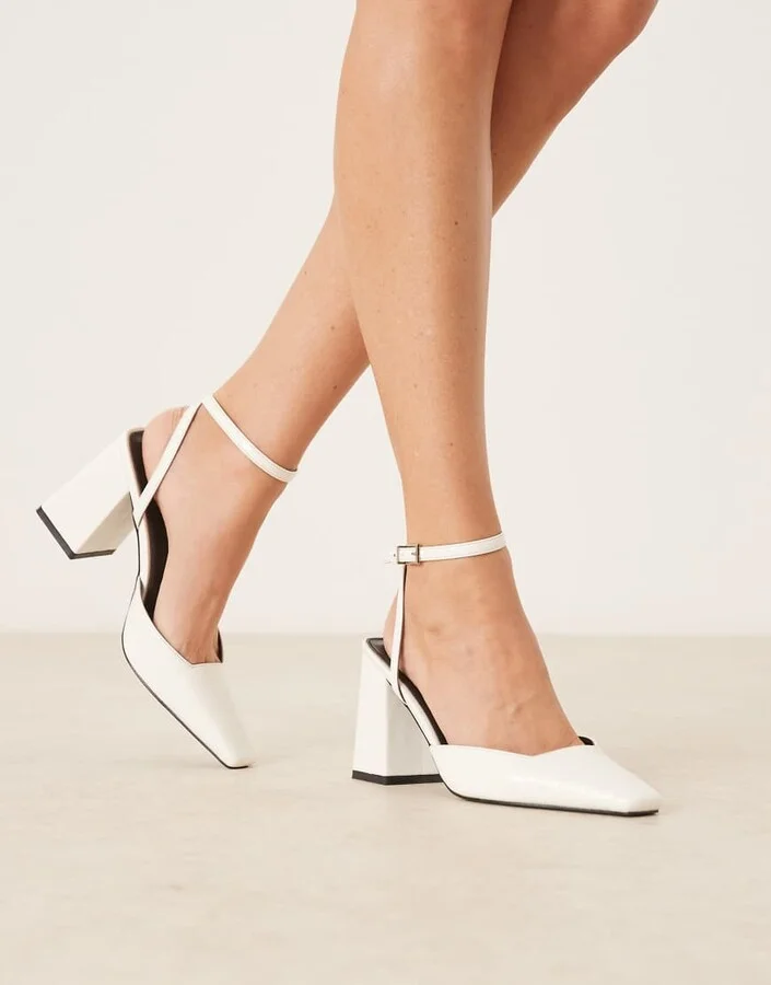 RAID Cordeliya block heel slingback shoes in white PU - Image 4