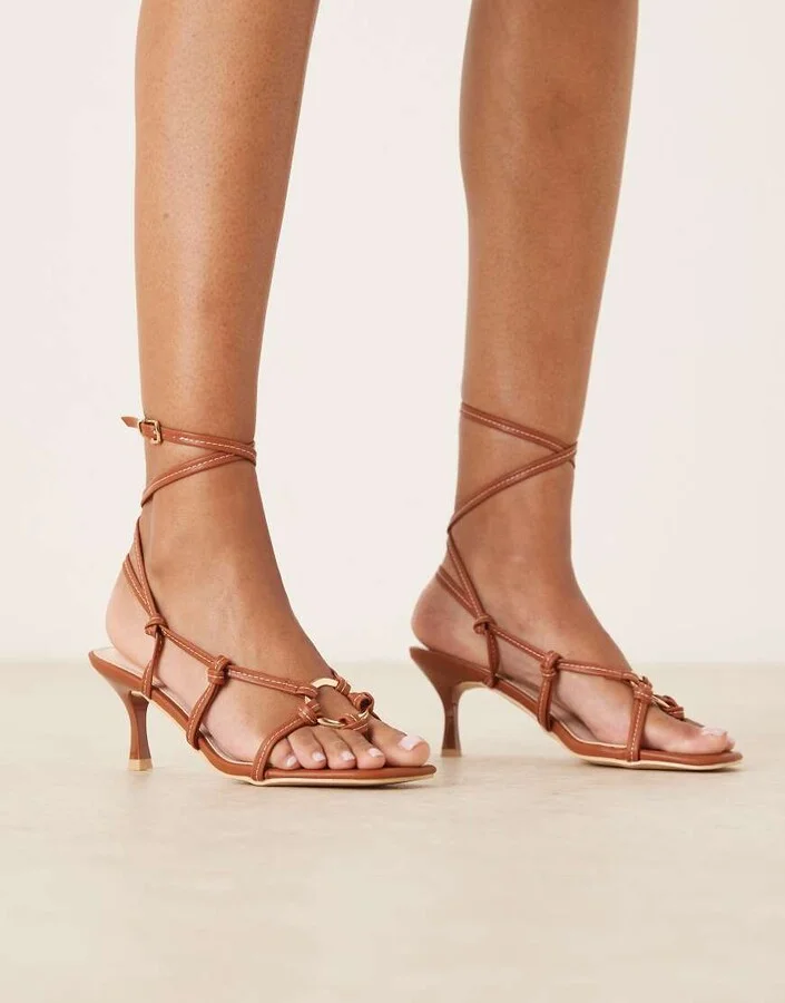 RAID Danika tie leg heeled sandals with metal detail in brown