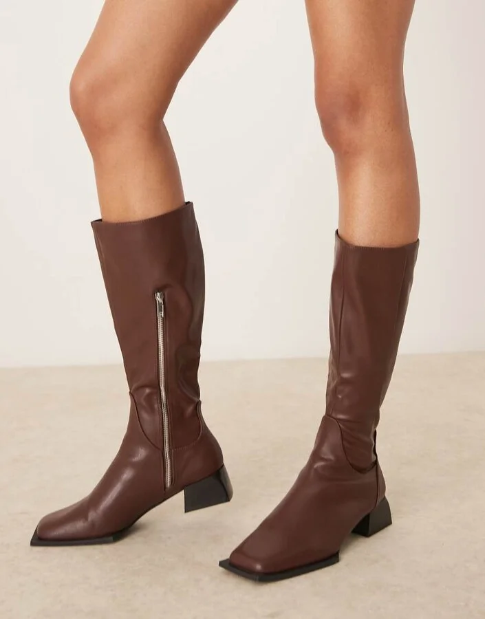 RAID Elixir knee boots with square toe in brown - Image 3