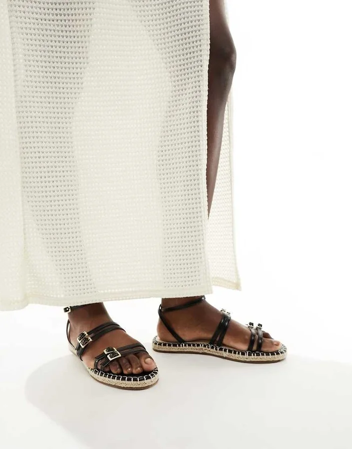 RAID Elodiya flat espadrille sandals in black - Image 2