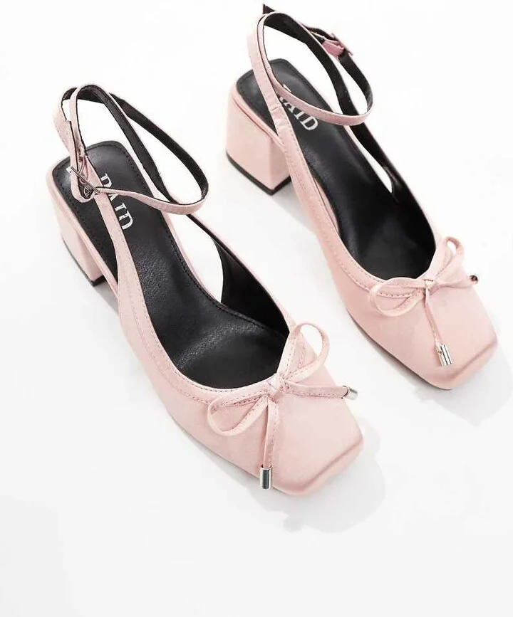 RAID Emilia ballet low block heels shoes in baby pink satin - Image 3