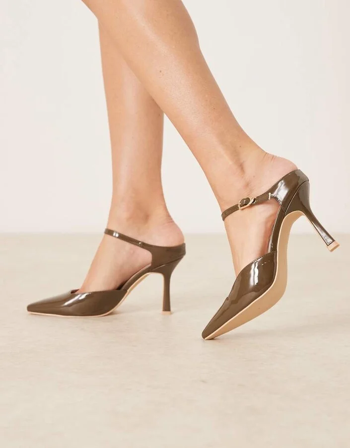 RAID Harler slingback high heeled shoes in khaki green patent - Image 4