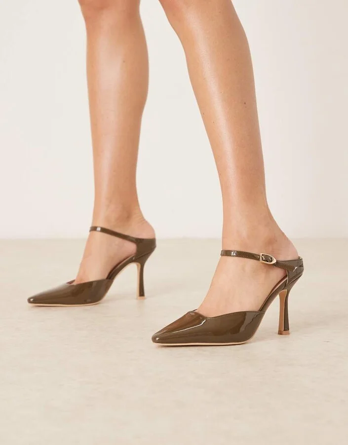 RAID Harler slingback high heeled shoes in khaki green patent