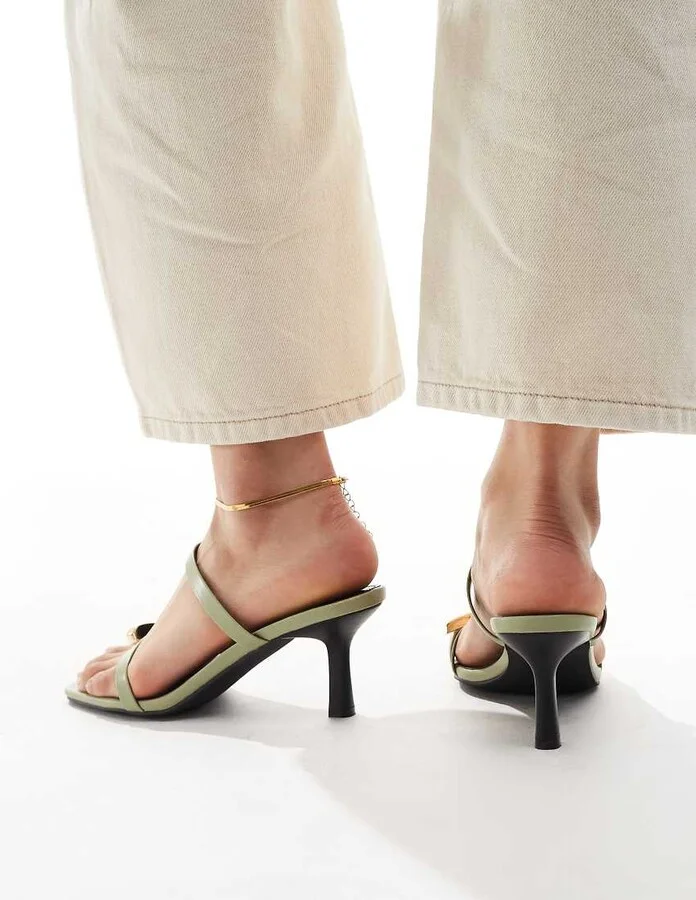 RAID heeled mule with gold toe detail in green - Image 2