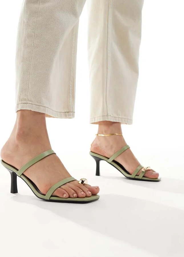 RAID heeled mule with gold toe detail in green