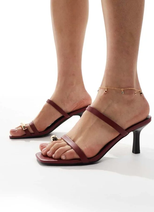 RAID heeled mules with gold toe details in burgundy