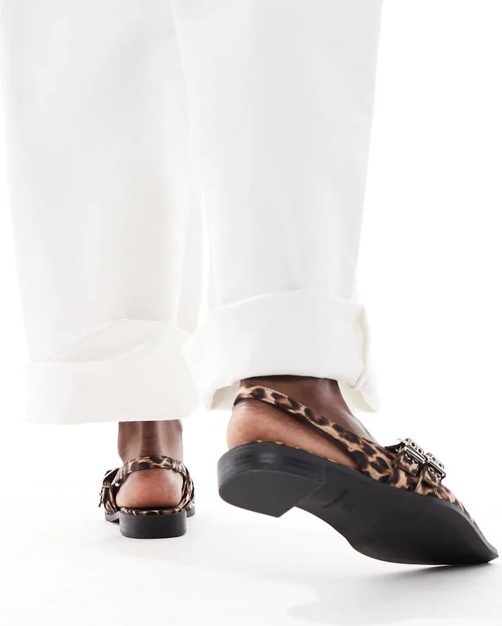 RAID Ichika slingback flats with buckles in leopard print - Image 3
