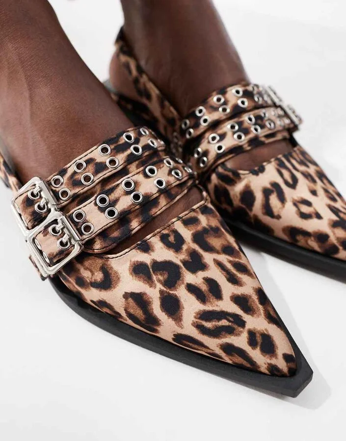 RAID Ichika slingback flats with buckles in leopard print - Image 4