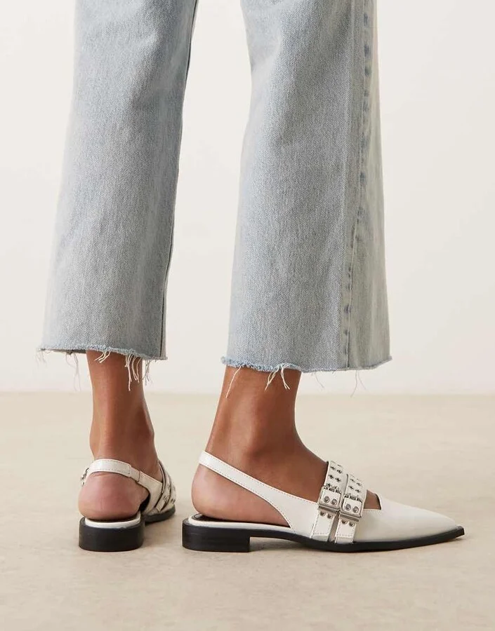 RAID Ichika slingback flats with buckles in white patent - Image 4