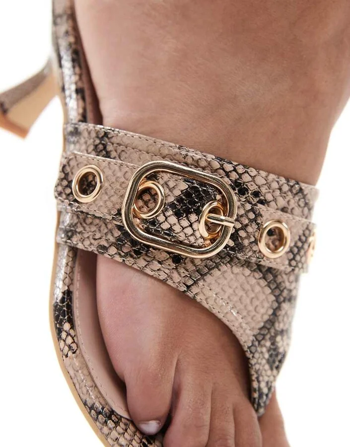 RAID Inkaa kitten heeled toe thong sandals with buckle in snake - Image 2