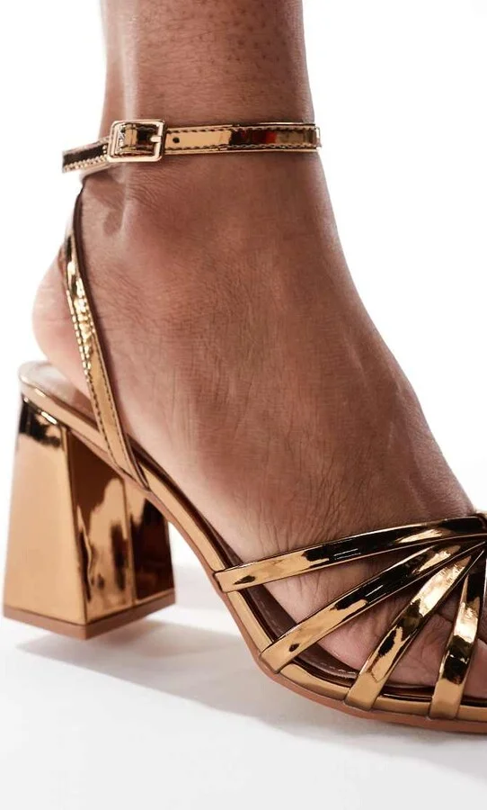 RAID Iveyy block heeled strappy sandals in dark gold - Image 4