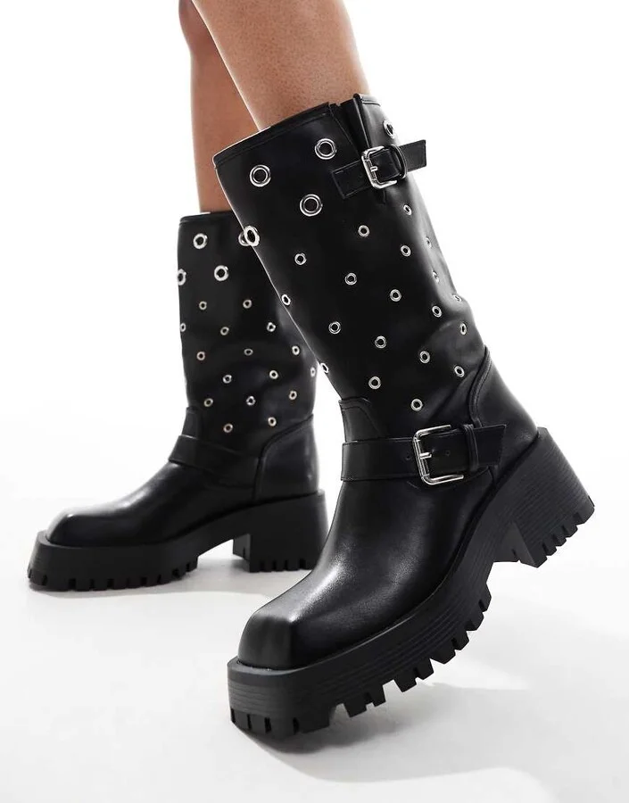 RAID Jaanvi moto knee boots with grommets in black - Image 2