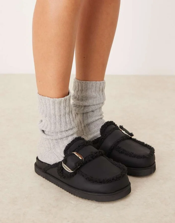 RAID Kylie teddy mules in black