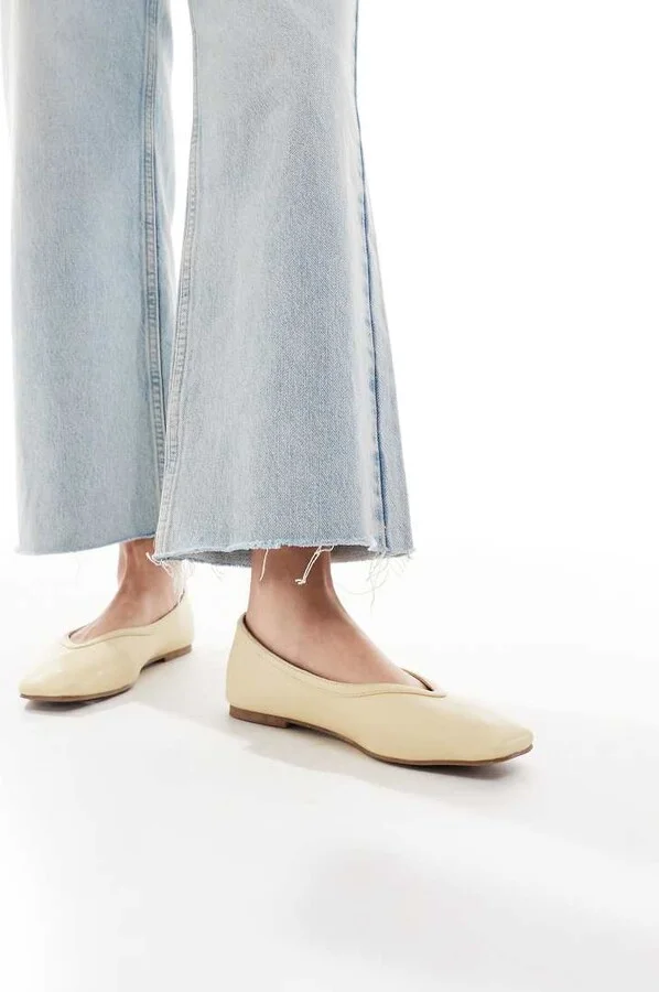 RAID Maryana square toe ballet flats in butter yellow