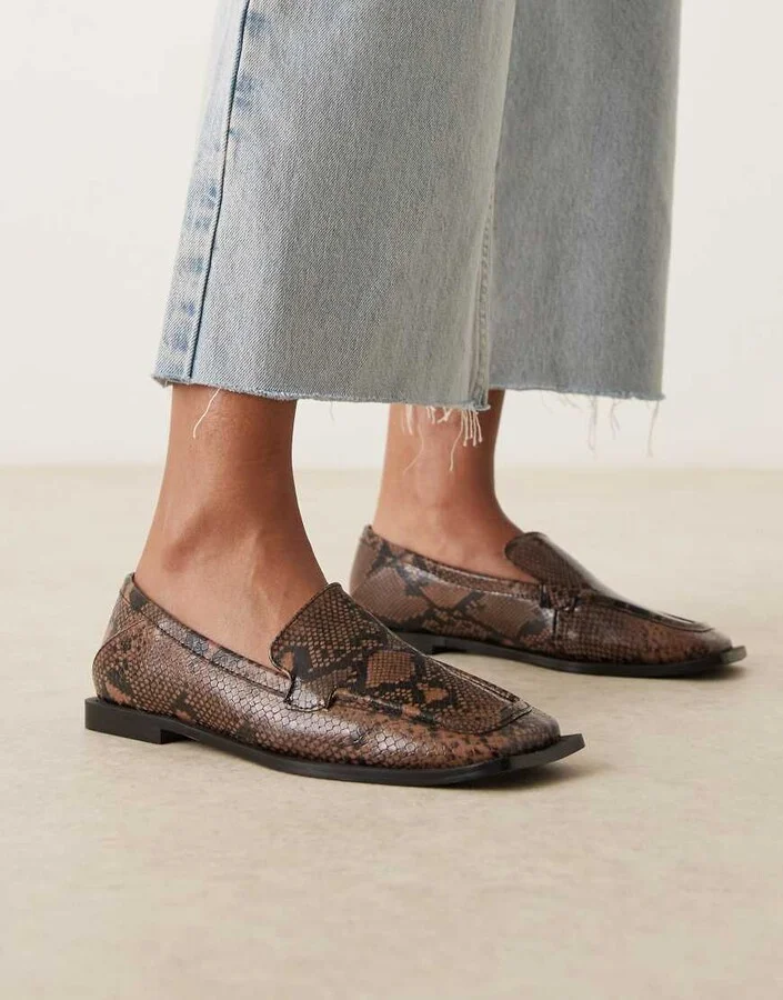 RAID Neely square toe loafers in brown snake