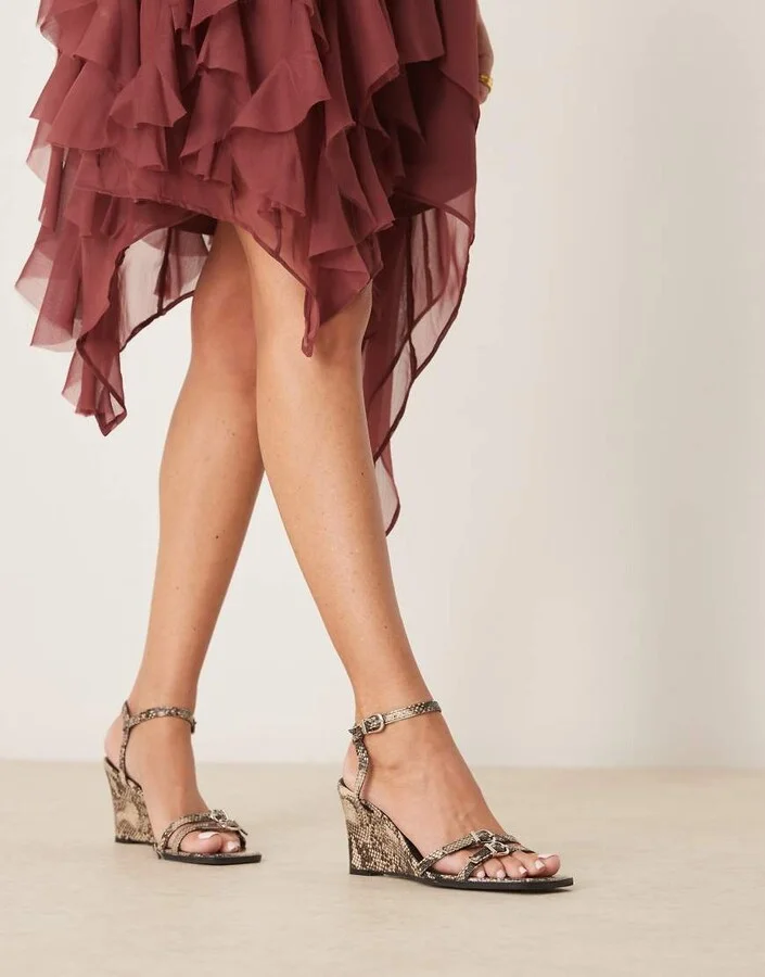 RAID Nerida wedge heeled sandals in snake pu - Image 2
