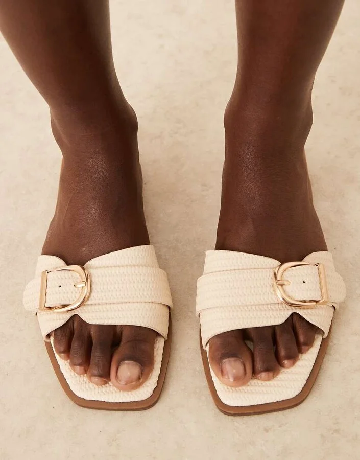 RAID Nikola buckle flat sandals in natural raffia - Image 2