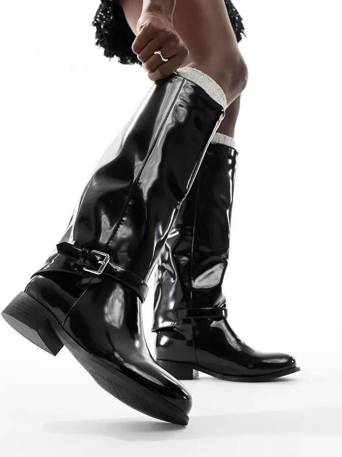 RAID Rosenna riding knee boots in black patent