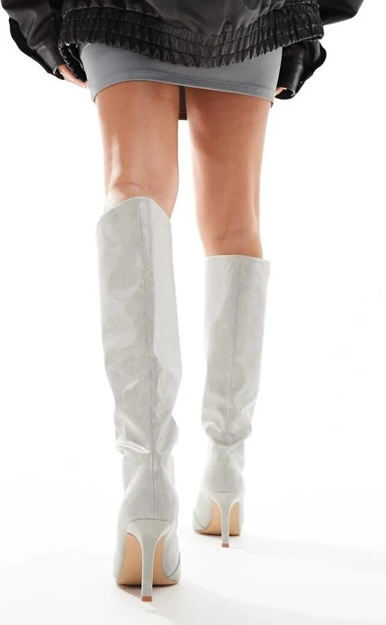 RAID Rumyna knee high boots in gray brushed - Image 3