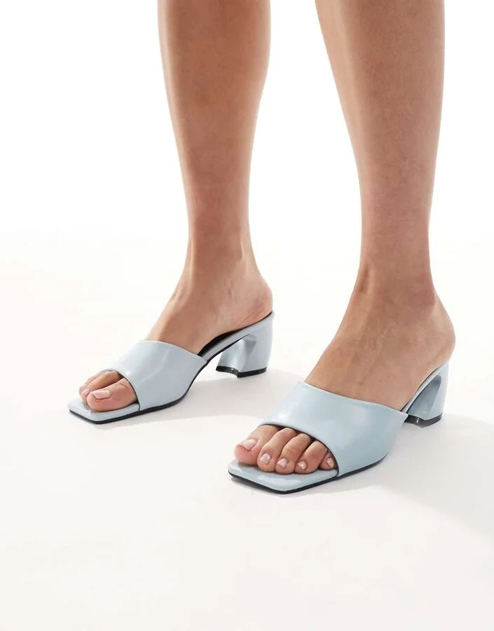 RAID Saanvi block heeled mules in baby blue