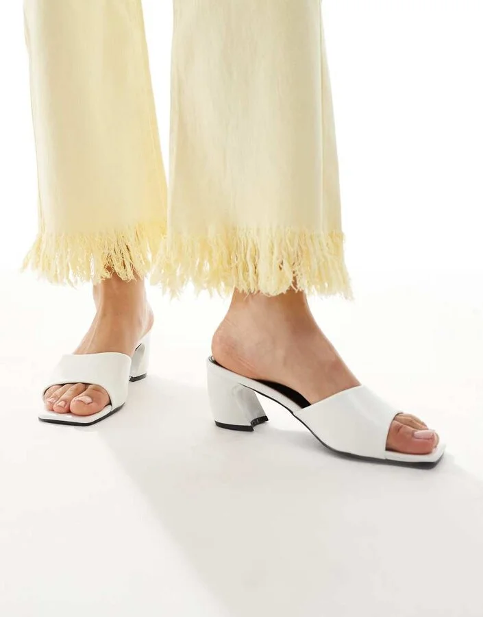 RAID Saanvi block heeled mules in white - Image 3