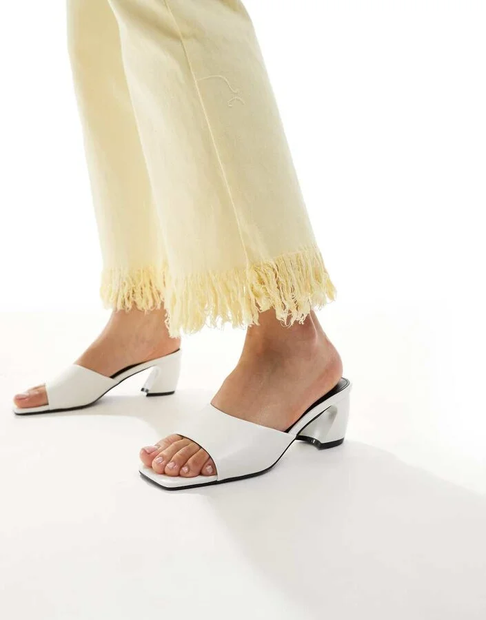 RAID Saanvi block heeled mules in white - Image 4