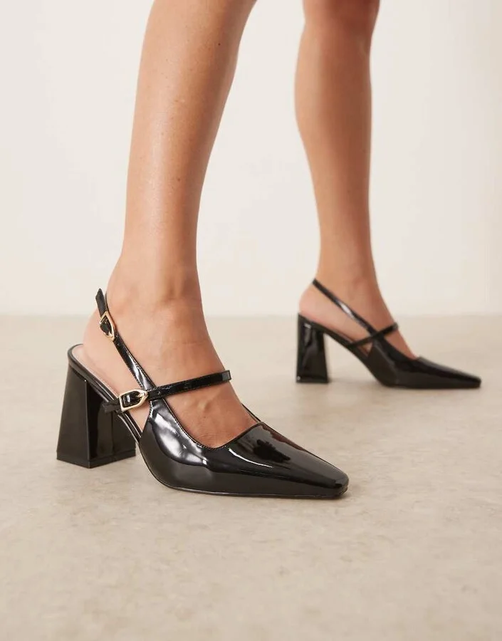 RAID Siya block heeled shoes with pointed toes in black patent