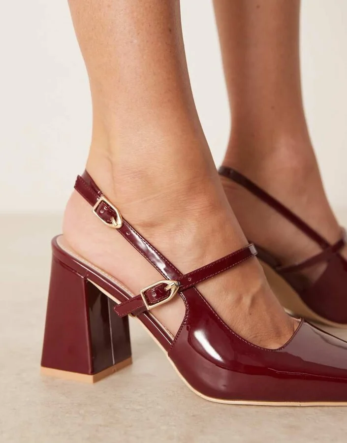 RAID Siya block heeled shoes with pointed toes in red patent - Image 2