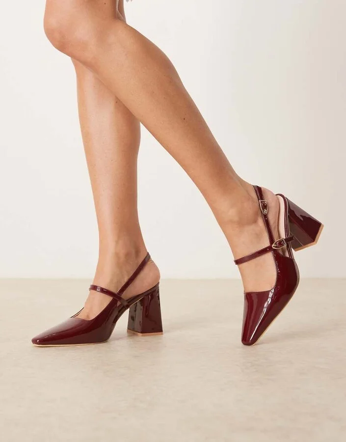 RAID Siya block heeled shoes with pointed toes in red patent