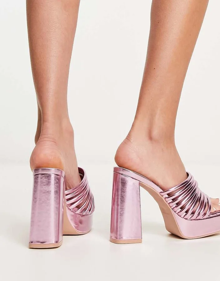 RAID Stella platform mules in metallic pink - Image 2