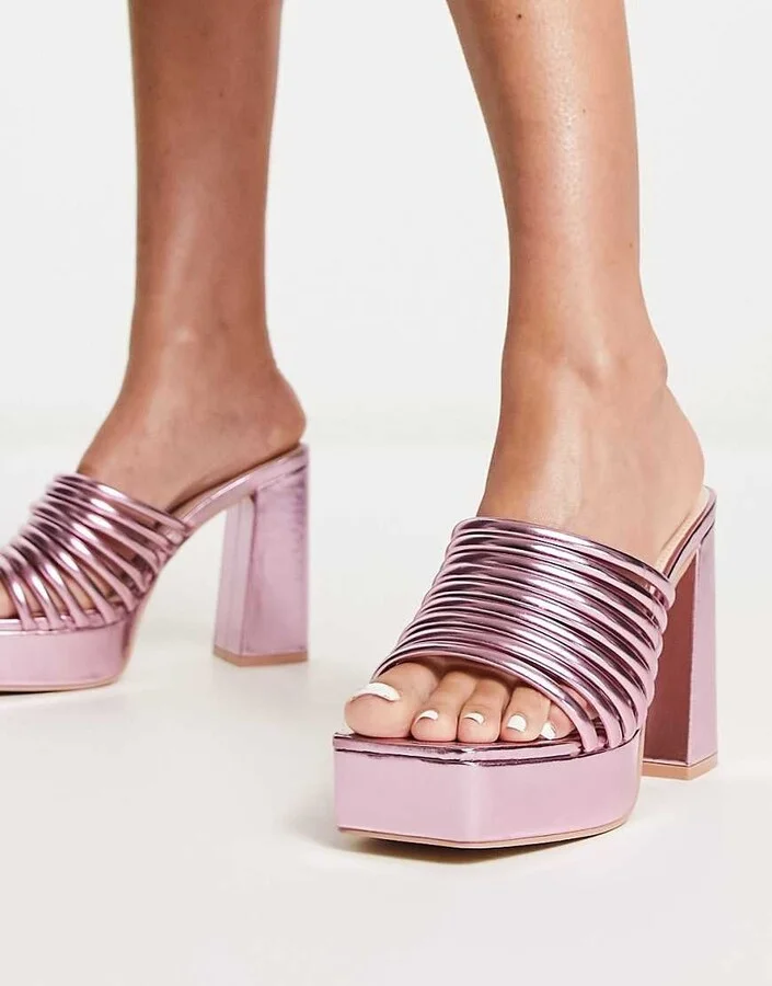RAID Stella platform mules in metallic pink