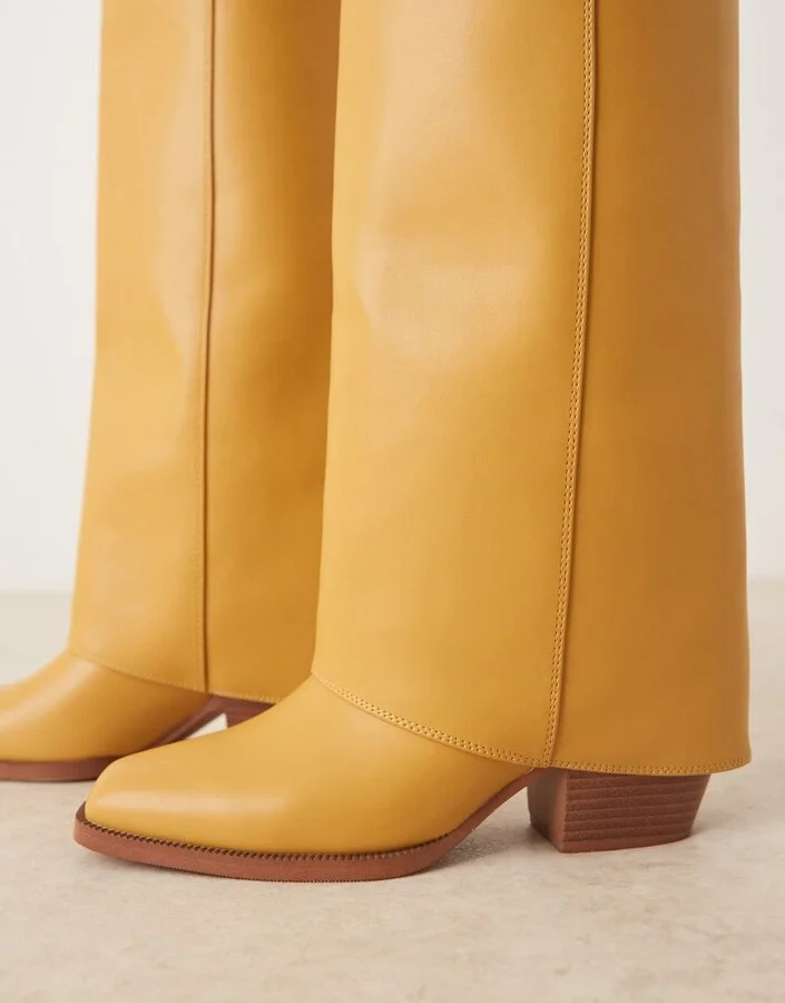 RAID Tierney foldover knee boots in yellow - Image 2